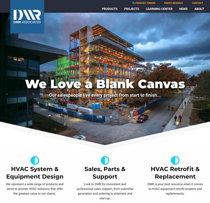 Homepage web design for an HVAC company